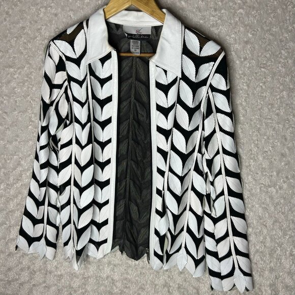 La Jolla Light Jacket‎ Leaf Pattern Zip Up Collared Black White S - Picture 4 of 8